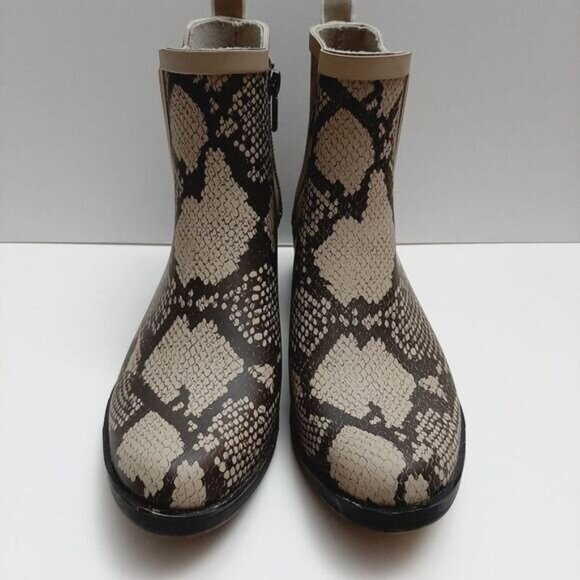 LUCKY BRAND Basel H2O Snakeskin Print Rain Boots Zip-Up Booties Tan Brown Sz 7 M - Picture 5 of 14